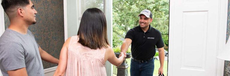 couple greeting technician