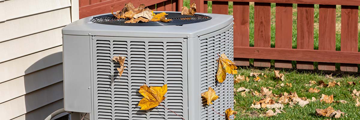 Fall leaves surrounding air conditioner